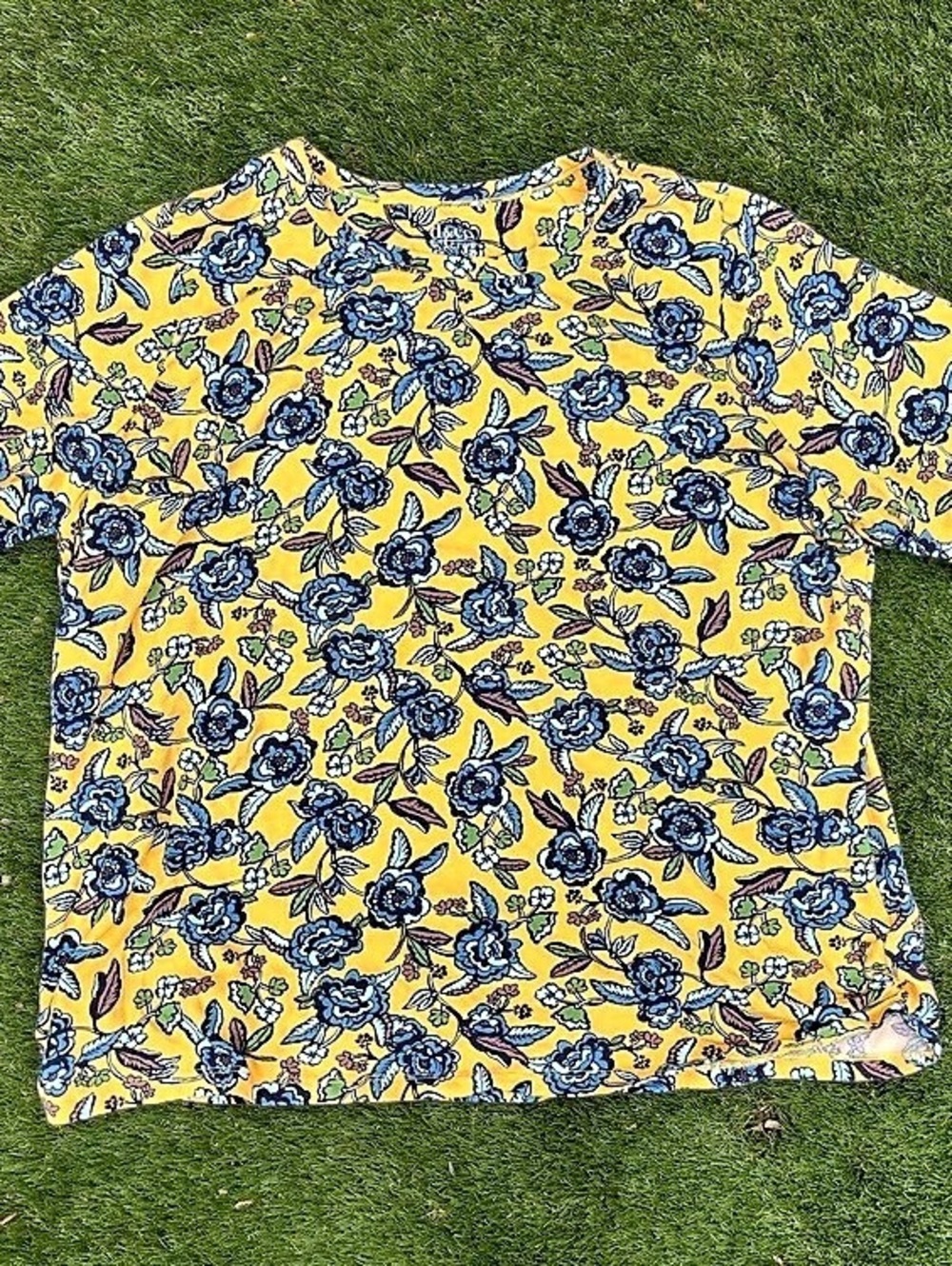 d&co. Floral Short Sleeve Tee Yellow & Blue Size 3X Like New